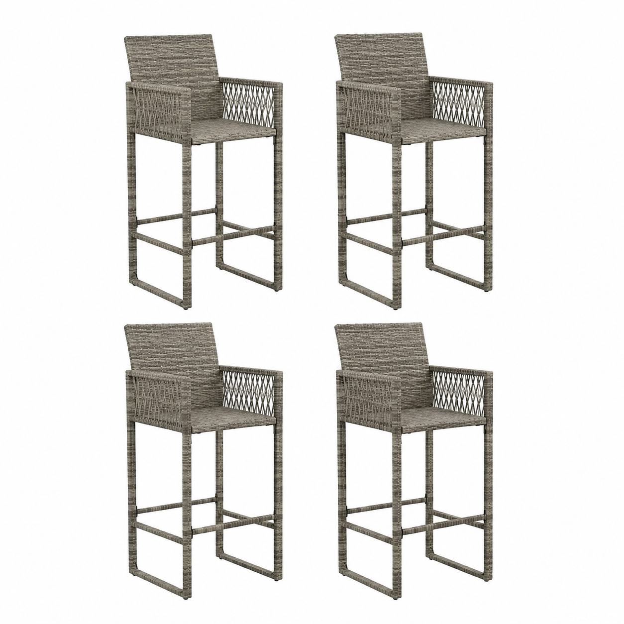 Ensemble de bar de jardin 5 pièces en rotin tressé gris