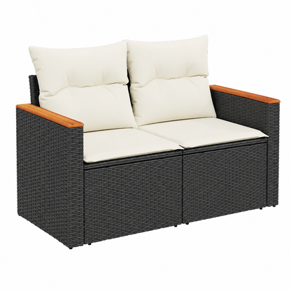 Ensemble de mobilier extérieur 8 pièces avec coussins noirs