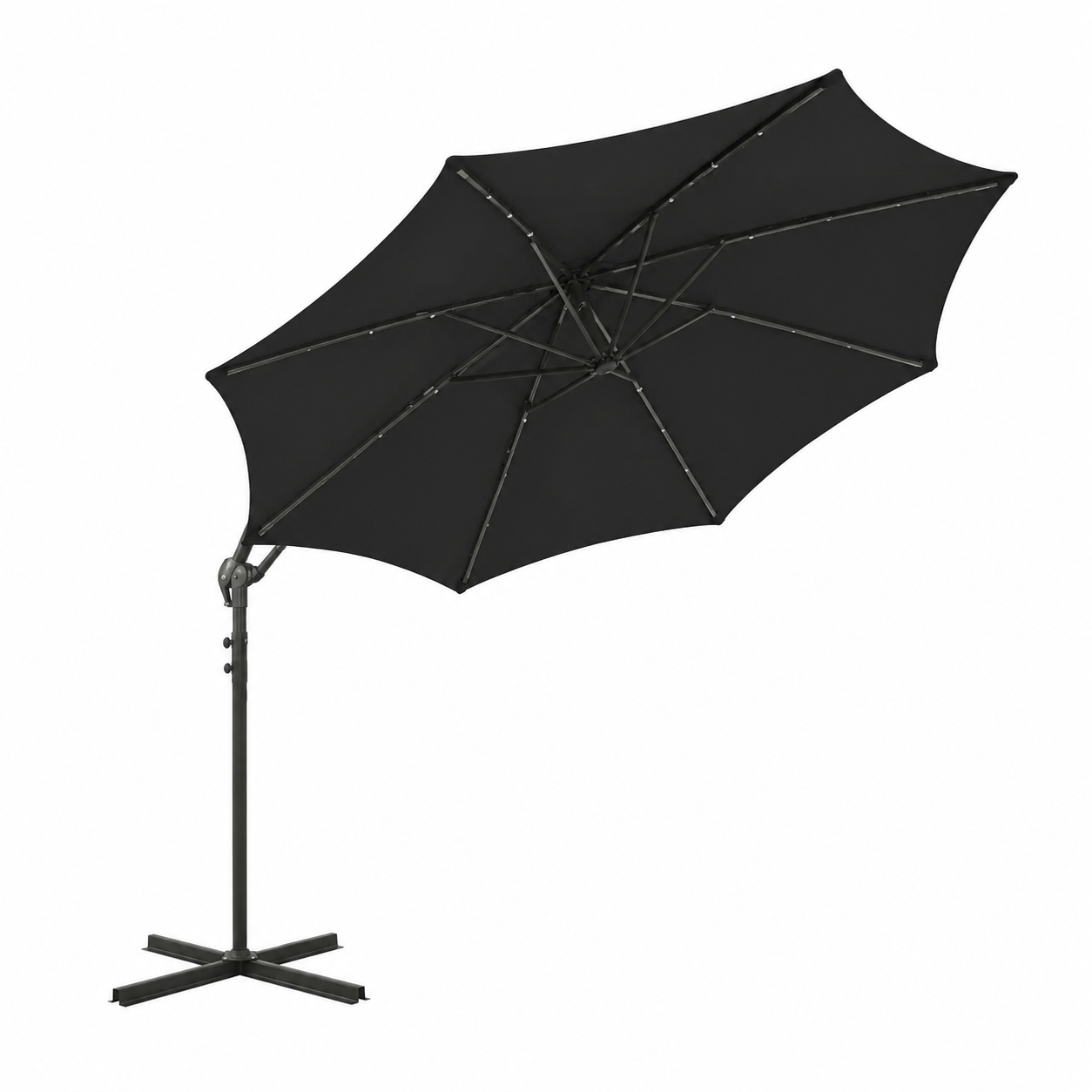 Grand parasol déporté avec éclairage LED 300 cm noir