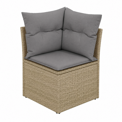 Ensemble d'extérieur 7 pièces avec coussins en résine tressée beige