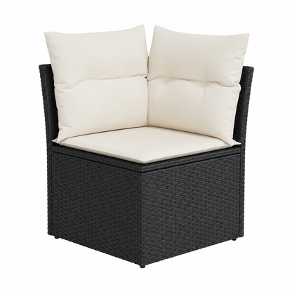 Ensemble de mobilier de jardin en résine tressée avec coussins noirs